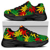 Classic Hemp Leaves Reggae Pattern Print Black Chunky Shoes