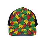 Classic Hemp Leaves Reggae Pattern Print Black Mesh Trucker Cap