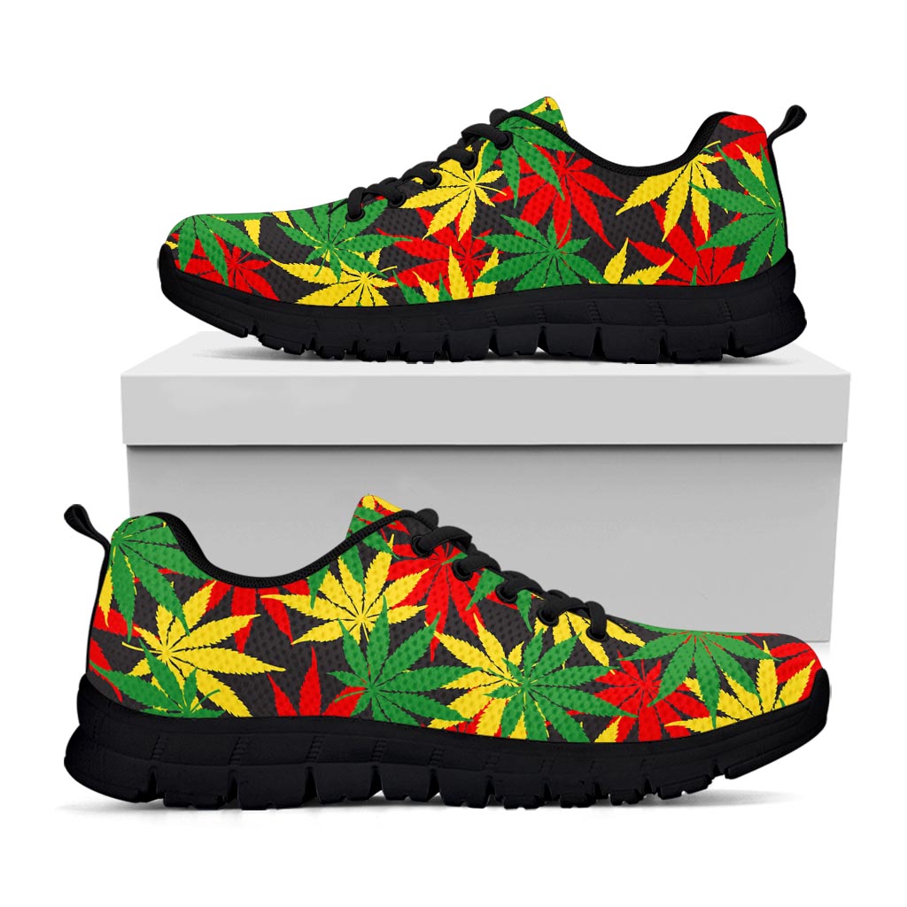 Classic Hemp Leaves Reggae Pattern Print Black Running Shoes