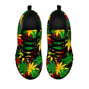 Classic Hemp Leaves Reggae Pattern Print Black Running Shoes