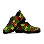 Classic Hemp Leaves Reggae Pattern Print Black Running Shoes