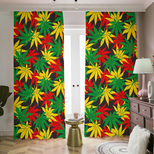 Classic Hemp Leaves Reggae Pattern Print Blackout Pencil Pleat Curtains