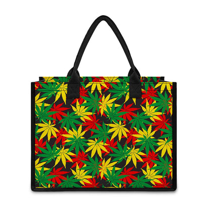 Classic Hemp Leaves Reggae Pattern Print Canvas Tote Bag