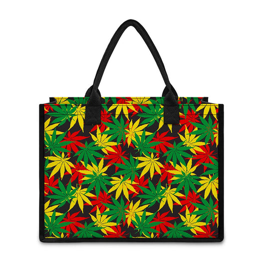 Classic Hemp Leaves Reggae Pattern Print Canvas Tote Bag