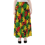 Classic Hemp Leaves Reggae Pattern Print Chiffon Maxi Skirt