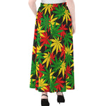 Classic Hemp Leaves Reggae Pattern Print Chiffon Maxi Skirt