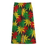 Classic Hemp Leaves Reggae Pattern Print Cotton Front Slit Maxi Skirt