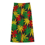 Classic Hemp Leaves Reggae Pattern Print Cotton Front Slit Maxi Skirt