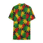 Classic Hemp Leaves Reggae Pattern Print Cotton Hawaiian Shirt