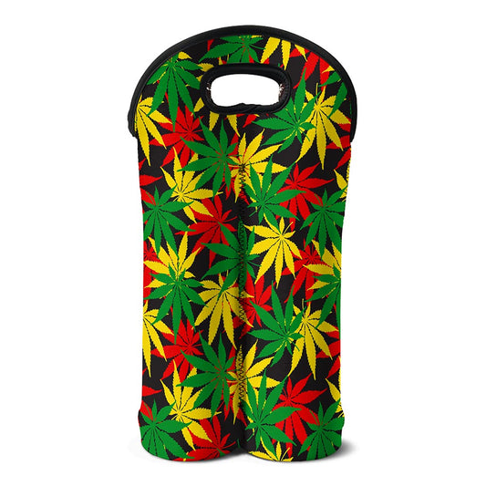 Classic Hemp Leaves Reggae Pattern Print Double Neoprene Wine Tote