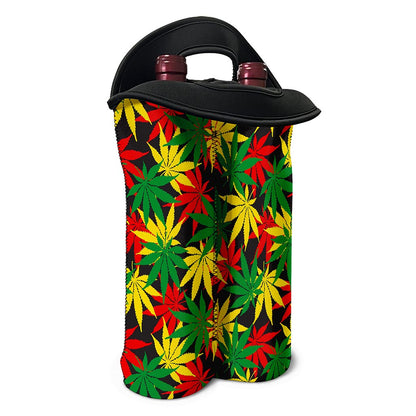 Classic Hemp Leaves Reggae Pattern Print Double Neoprene Wine Tote