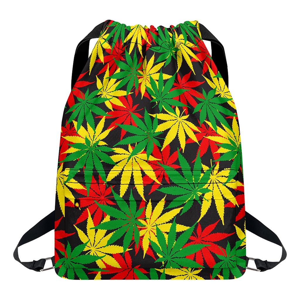 Classic Hemp Leaves Reggae Pattern Print Drawstring Backpack