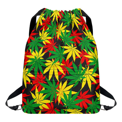 Classic Hemp Leaves Reggae Pattern Print Drawstring Backpack