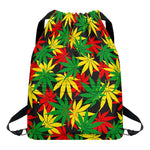 Classic Hemp Leaves Reggae Pattern Print Drawstring Backpack