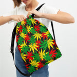 Classic Hemp Leaves Reggae Pattern Print Drawstring Backpack