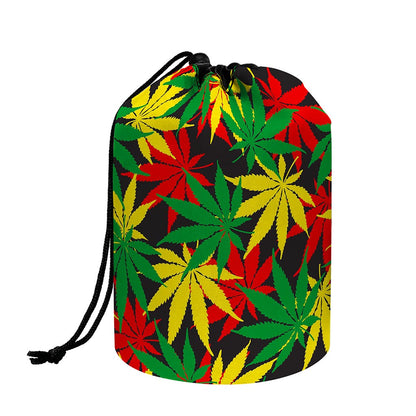 Classic Hemp Leaves Reggae Pattern Print Drawstring Makeup Bag