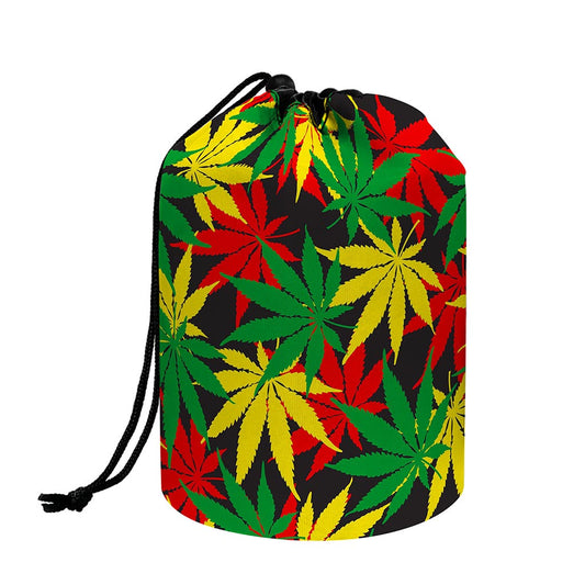 Classic Hemp Leaves Reggae Pattern Print Drawstring Makeup Bag