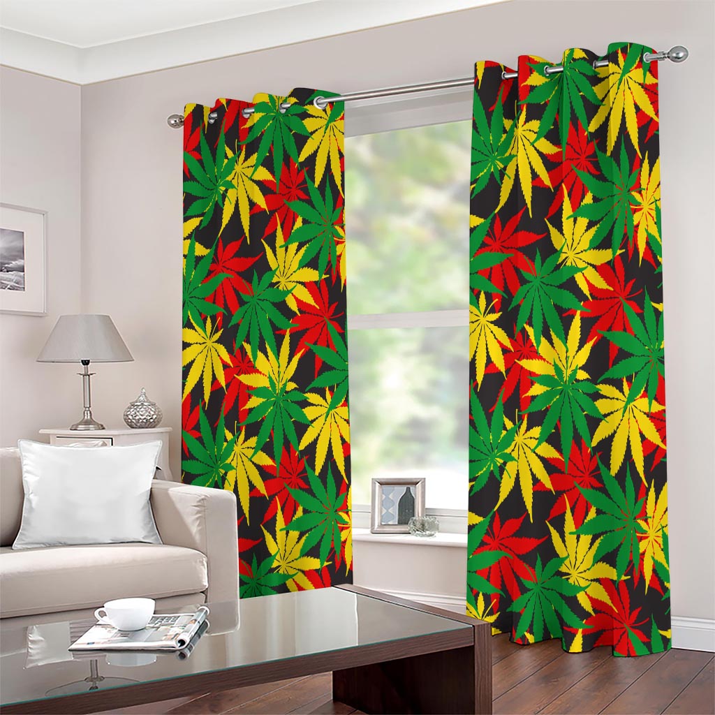 Classic Hemp Leaves Reggae Pattern Print Extra Wide Grommet Curtains