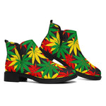 Classic Hemp Leaves Reggae Pattern Print Flat Ankle Boots