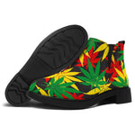 Classic Hemp Leaves Reggae Pattern Print Flat Ankle Boots