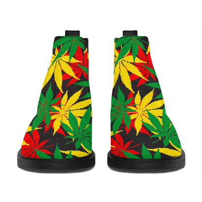 Classic Hemp Leaves Reggae Pattern Print Flat Ankle Boots