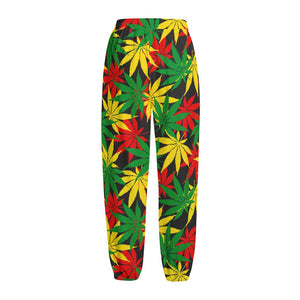 Classic Hemp Leaves Reggae Pattern Print Fleece Lined Knit Pants
