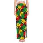 Classic Hemp Leaves Reggae Pattern Print High Slit Maxi Skirt
