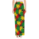 Classic Hemp Leaves Reggae Pattern Print High Slit Maxi Skirt