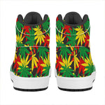 Classic Hemp Leaves Reggae Pattern Print High Top Leather Sneakers