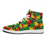 Classic Hemp Leaves Reggae Pattern Print High Top Leather Sneakers