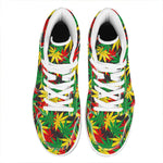Classic Hemp Leaves Reggae Pattern Print High Top Leather Sneakers