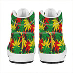 Classic Hemp Leaves Reggae Pattern Print High Top Leather Sneakers