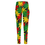 Classic Hemp Leaves Reggae Pattern Print High-Waisted Pocket Leggings