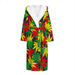 Classic Hemp Leaves Reggae Pattern Print Hooded Bathrobe