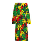 Classic Hemp Leaves Reggae Pattern Print Hooded Bathrobe