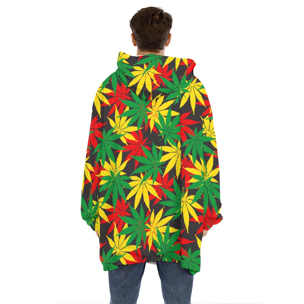 Classic Hemp Leaves Reggae Pattern Print Hoodie Blanket