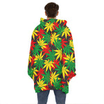 Classic Hemp Leaves Reggae Pattern Print Hoodie Blanket