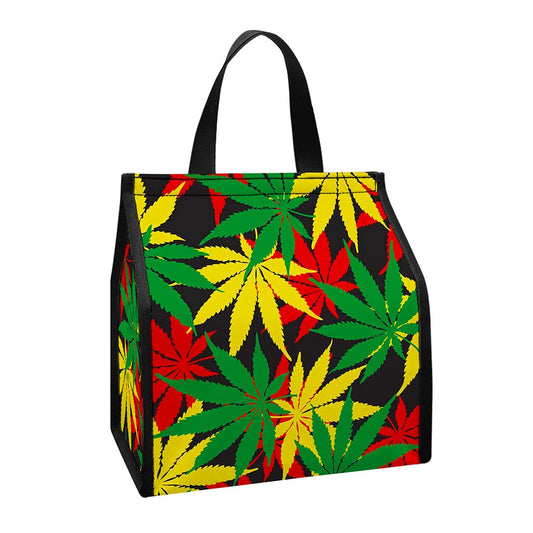 Classic Hemp Leaves Reggae Pattern Print Insulated Lunch Tote