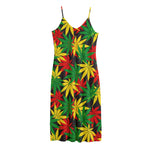 Classic Hemp Leaves Reggae Pattern Print Jersey Midi Cami Dress