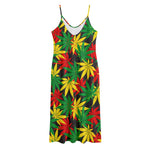 Classic Hemp Leaves Reggae Pattern Print Jersey Midi Cami Dress