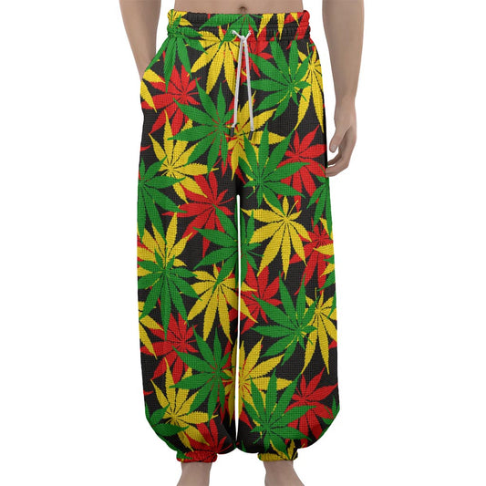 Classic Hemp Leaves Reggae Pattern Print Lantern Pants