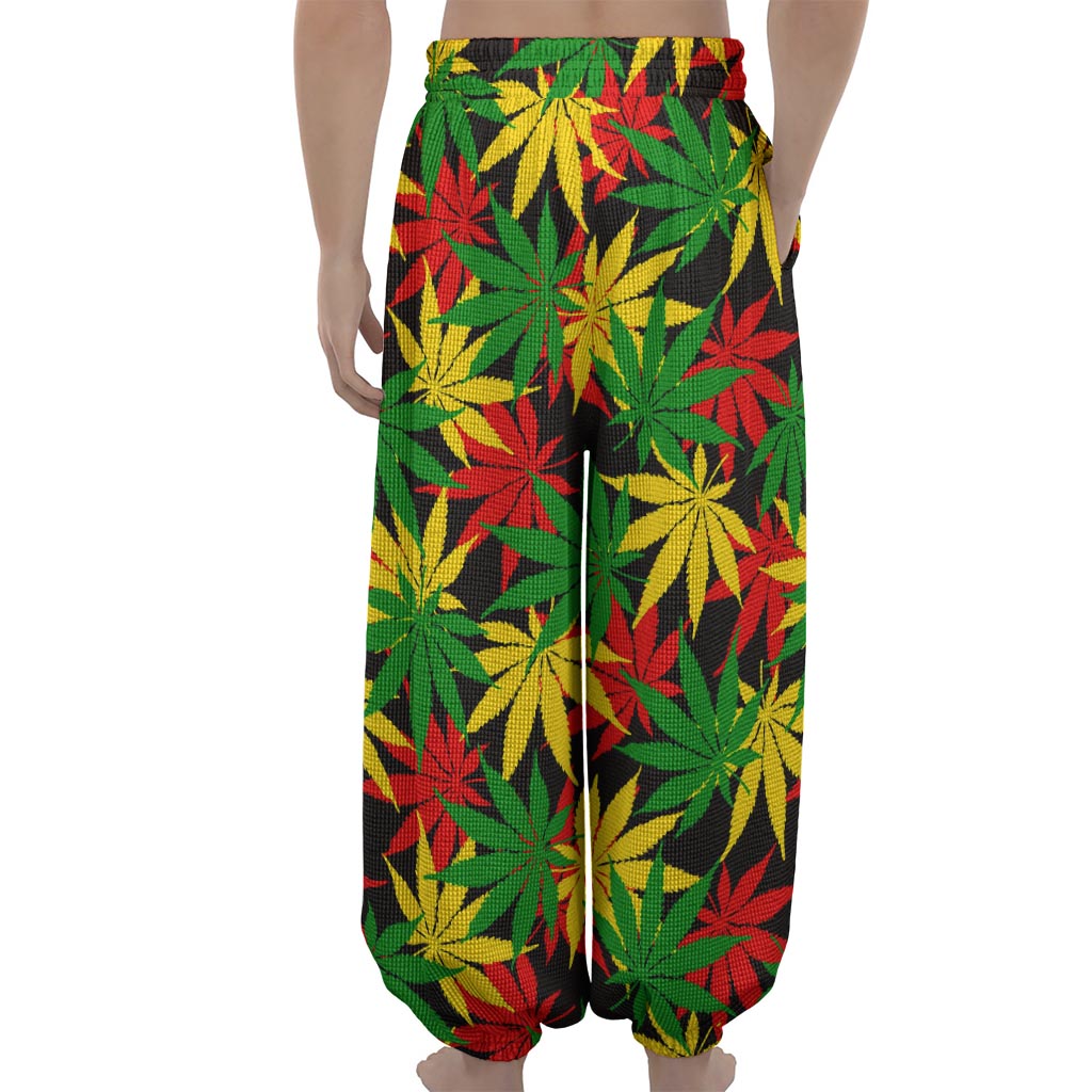 Classic Hemp Leaves Reggae Pattern Print Lantern Pants