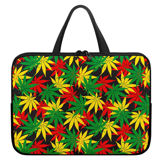 Classic Hemp Leaves Reggae Pattern Print Laptop Sleeve With Handle