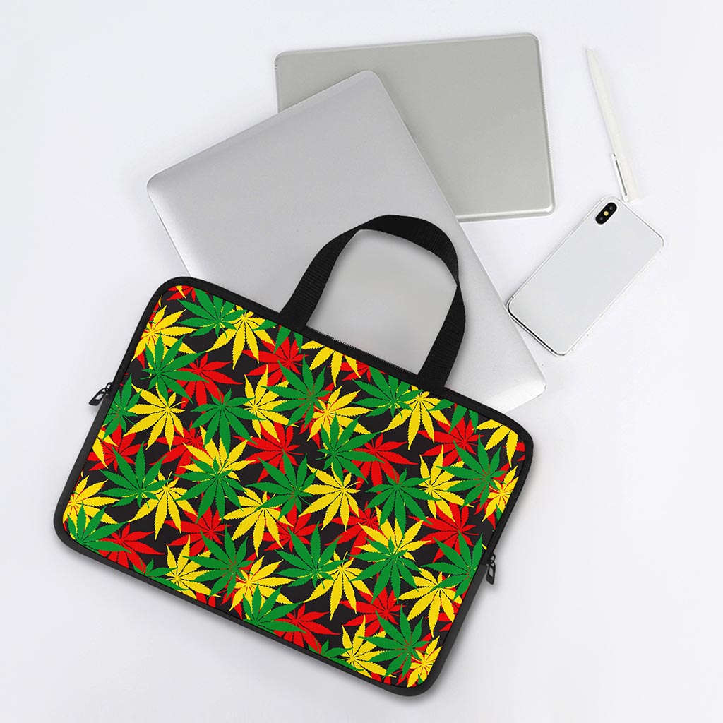 Classic Hemp Leaves Reggae Pattern Print Laptop Sleeve With Handle