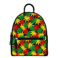 Classic Hemp Leaves Reggae Pattern Print Leather Backpack