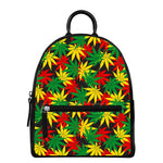 Classic Hemp Leaves Reggae Pattern Print Leather Backpack