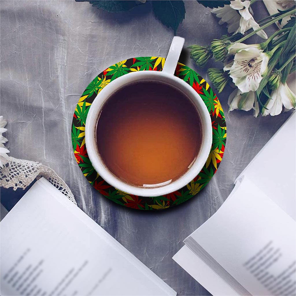 Classic Hemp Leaves Reggae Pattern Print Leather Coaster Set