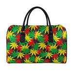 Classic Hemp Leaves Reggae Pattern Print Leather Duffle Bag