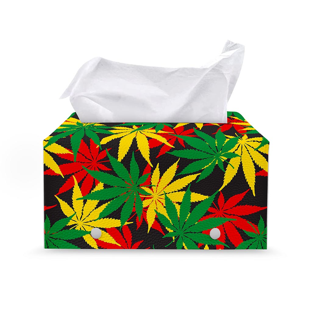Classic Hemp Leaves Reggae Pattern Print Leather Tissue Box Cover