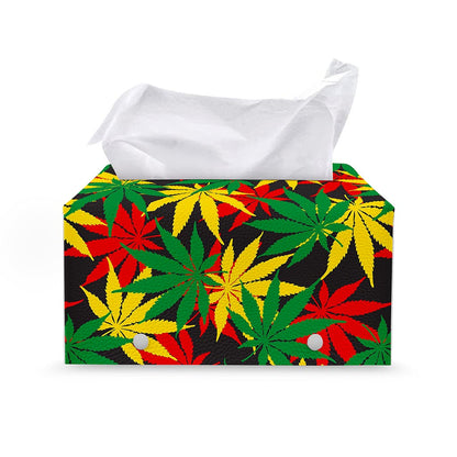 Classic Hemp Leaves Reggae Pattern Print Leather Tissue Box Cover